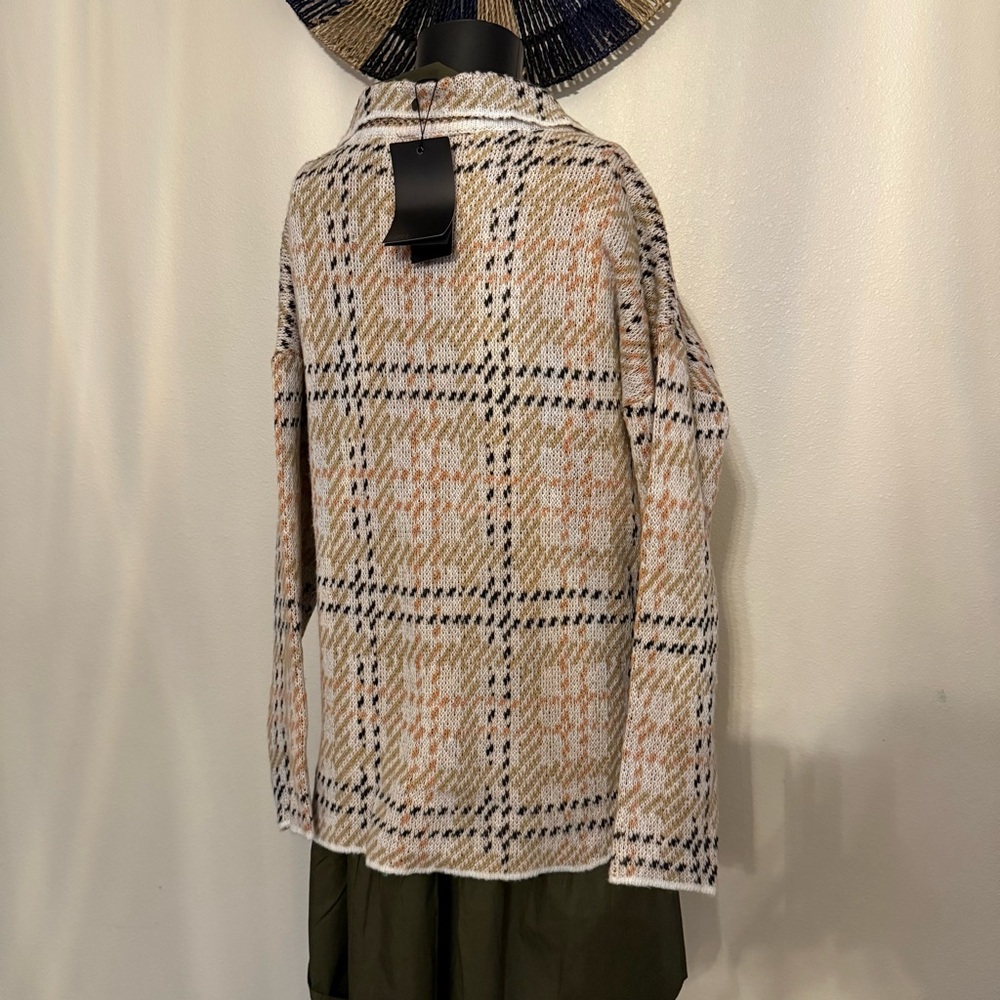 Plaid Women's Cardigan Sweater - Cream and Tan - Picture 13 of 15